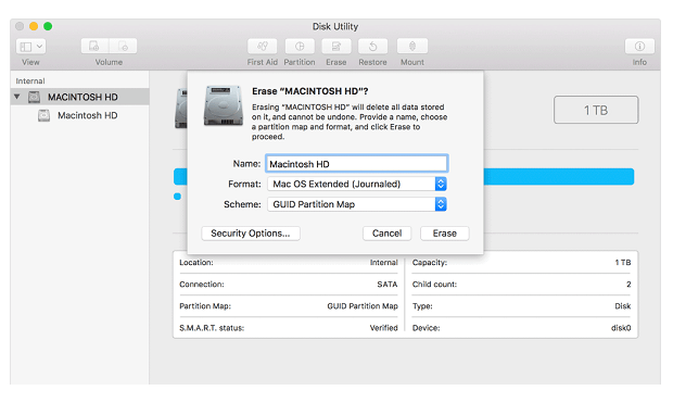 erase option is disabled in disk utility